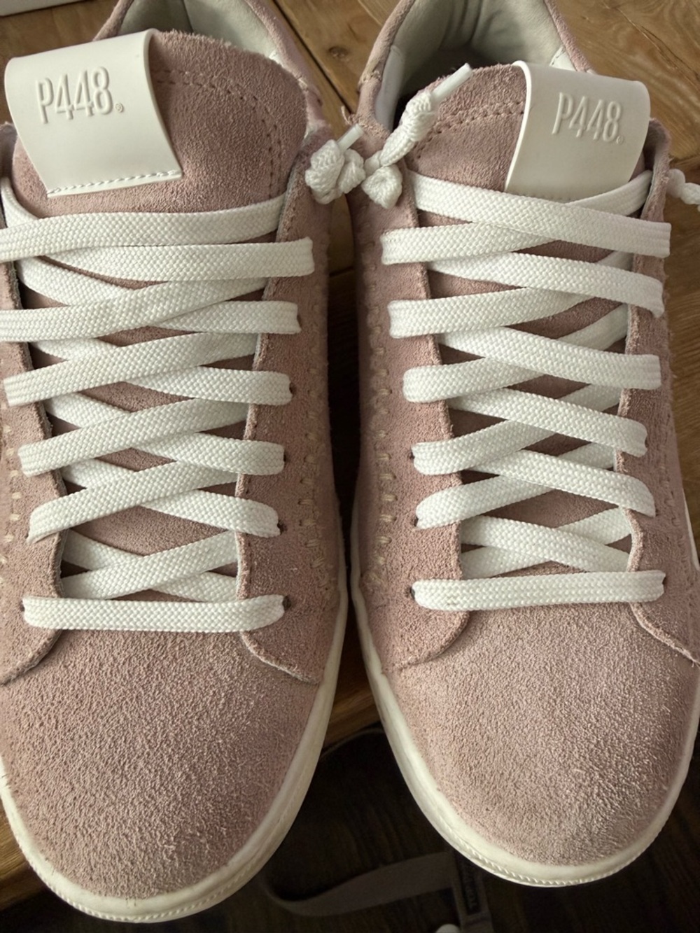 P448 Women's Pale Pink Suede Low-Top Sneakers with White Laces